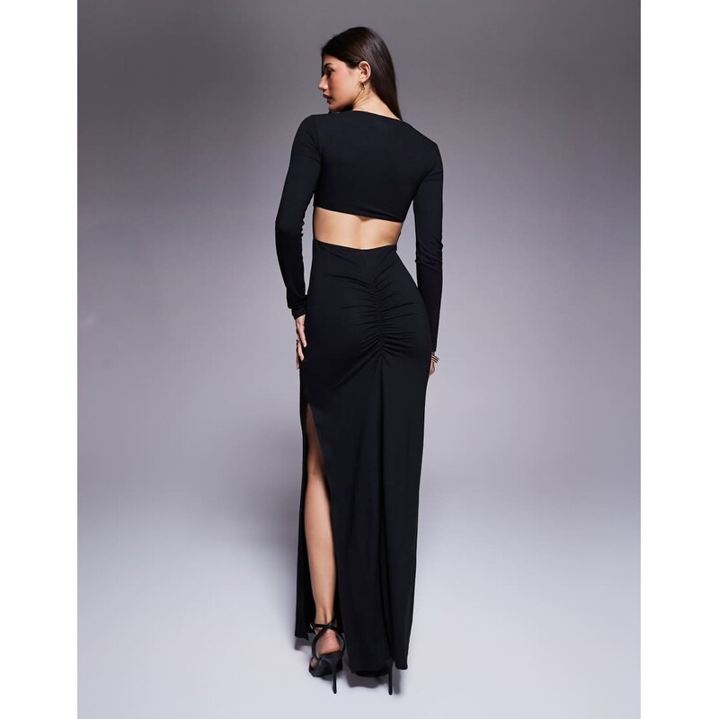 ASOS DESIGN long sleeve maxi dress with back cut out and ruching