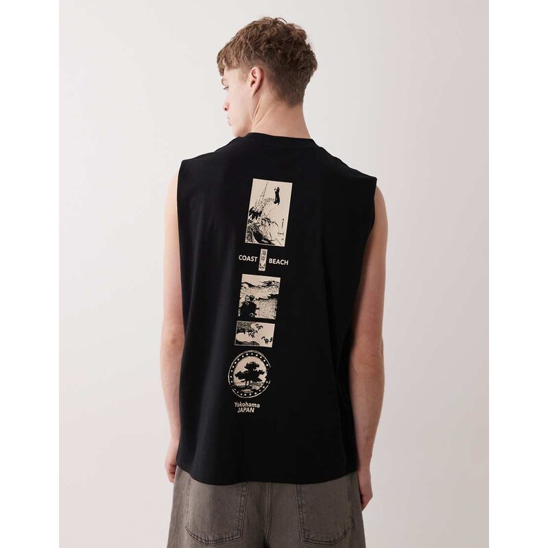 ASOS DESIGN oversized tank with beach back print in black