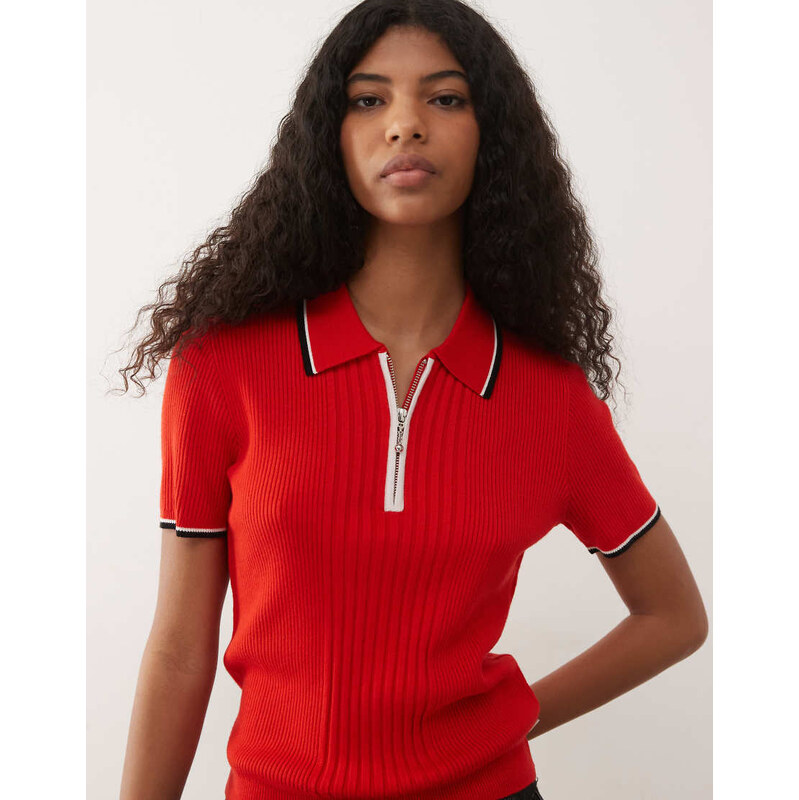 Wrangler quarter zip knitted polo in red and black 115631414