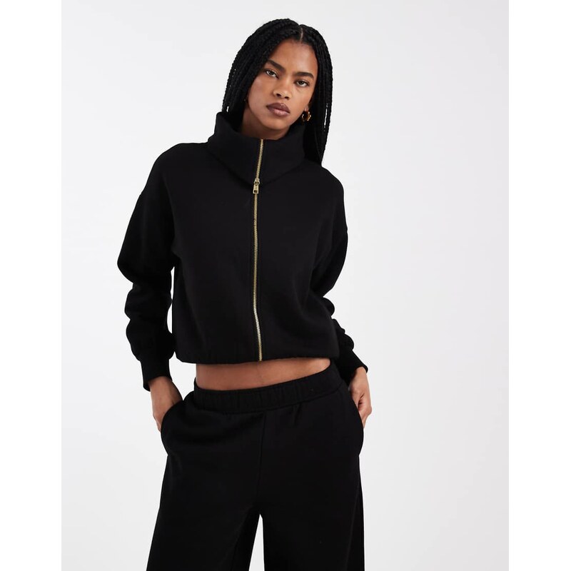 Miss Selfridge premium zip through collar detail sweat co-ord in black 115515883
