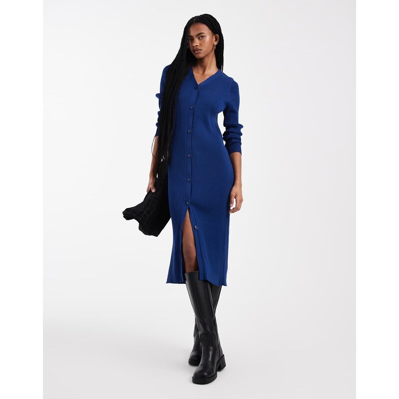 Threadbare button down knitted dress in navy-Blue
