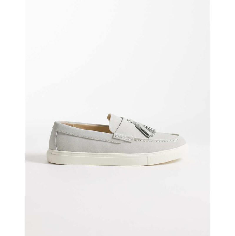 ASOS DESIGN tassel loafers in grey faux suede-Neutral