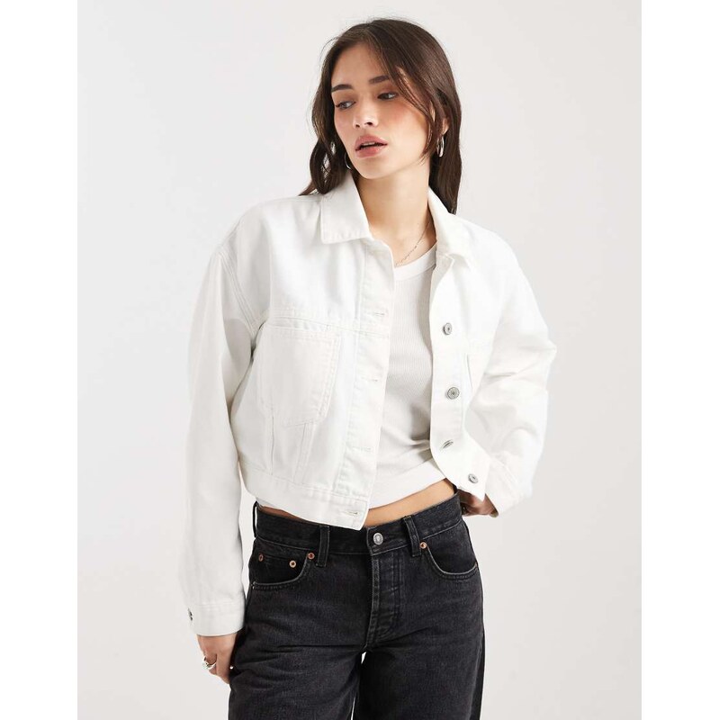 Tommy Jeans oversized crop denim trucker jacket in white 114385205