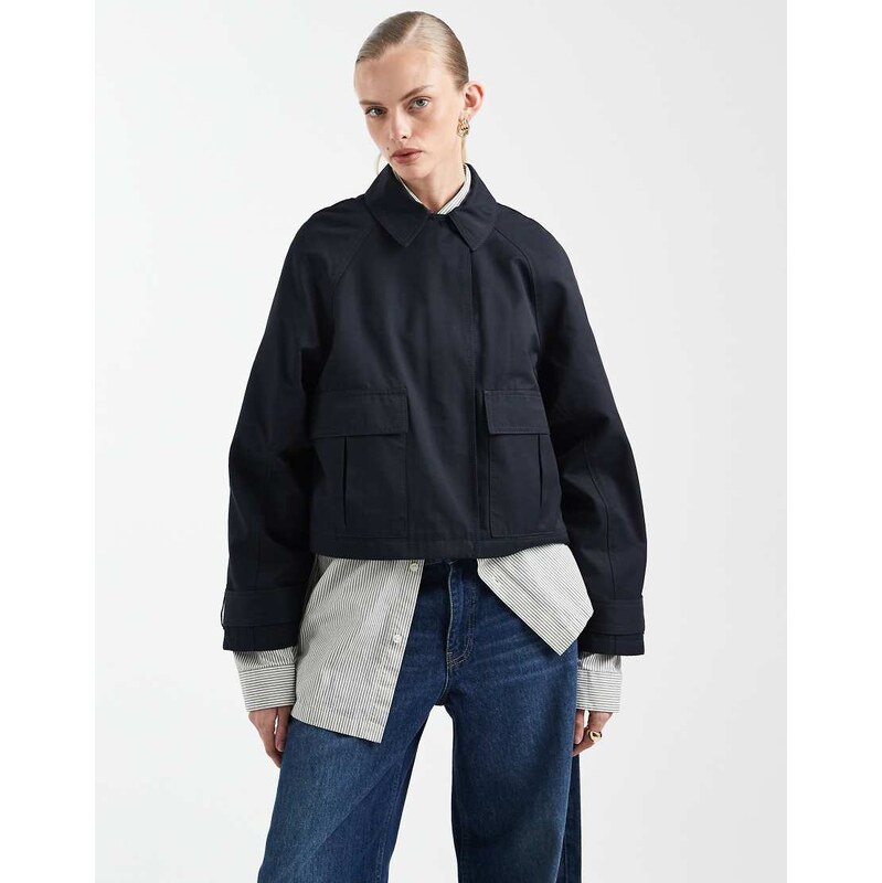 ASOS DESIGN utility pocket short cape back trench with cotton and 113358846