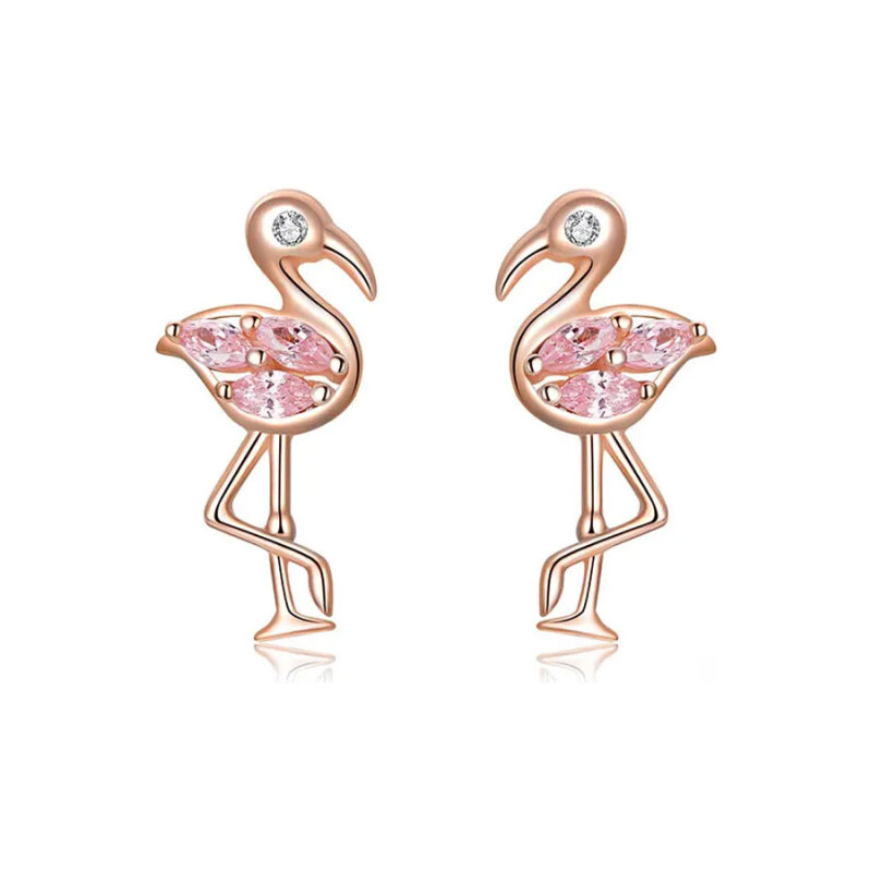 GRACE Silver Jewellery Stříbrné náušnice Plameňák s růžovými zirkony - 113347437