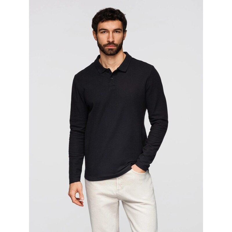 Ombre Clothing Černá polokošile s dlouhým rukávem V2 POBL-0162