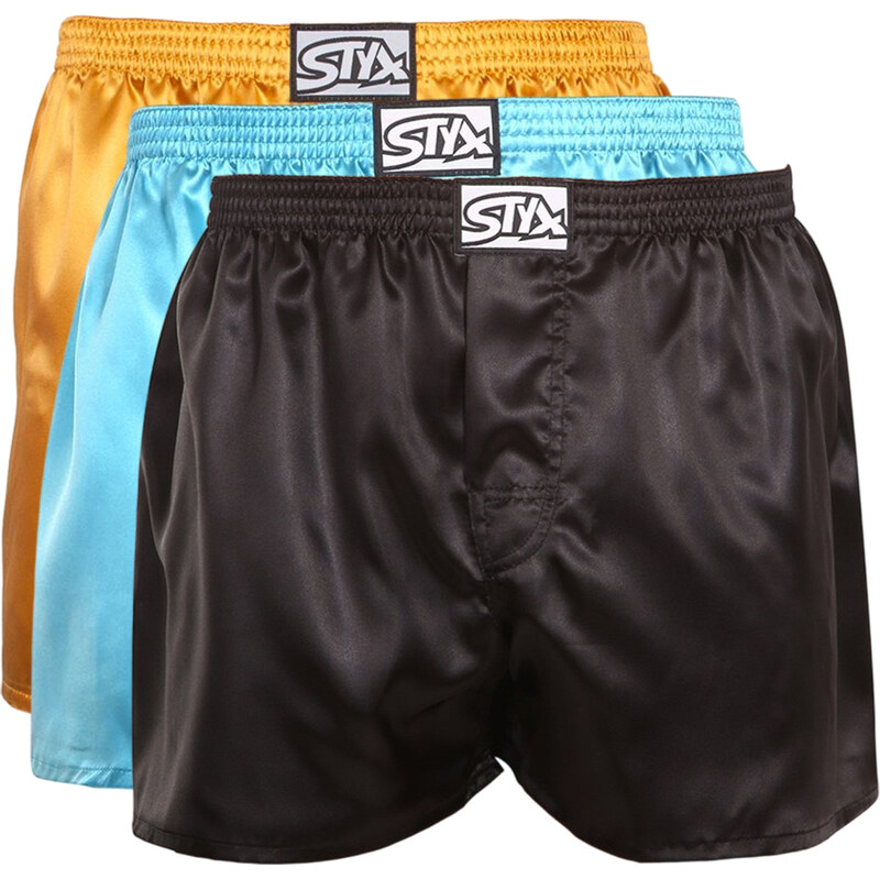 3PACK pánské trenky Styx klasická guma saténové vícebarevné