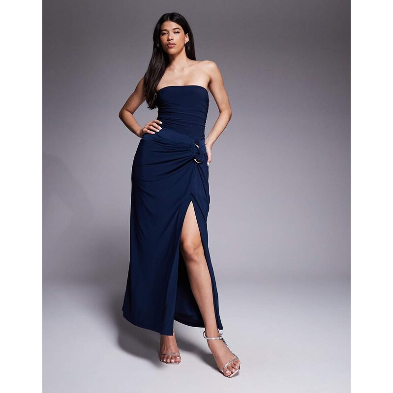 Forever New slinky ruched bandeau D ring side detail slit front midaxi 114519795