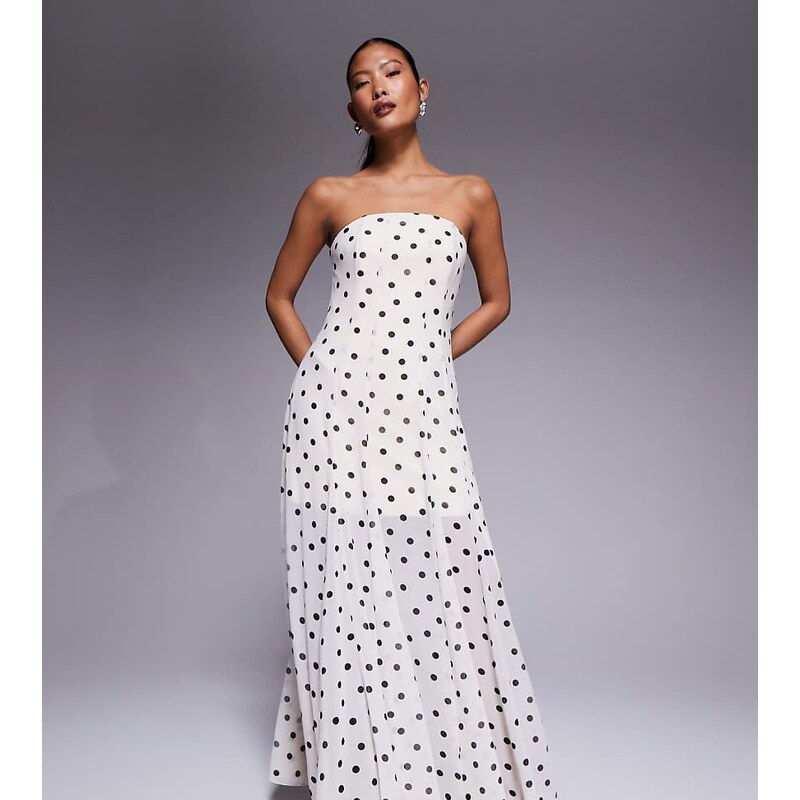 Forever New Petite strapless maxi dress in polka dot-White