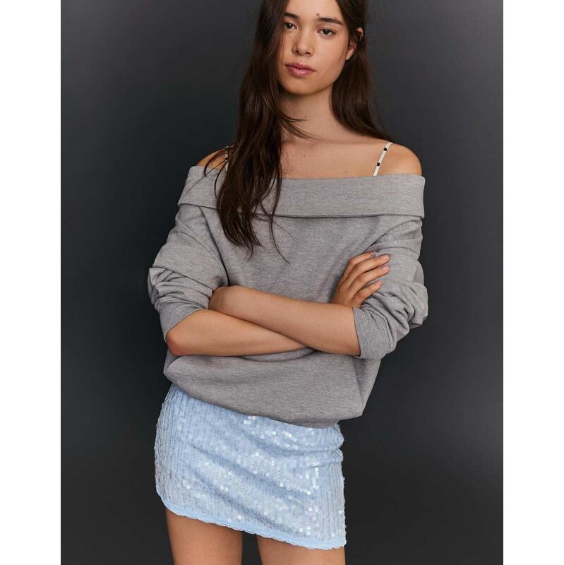 Bershka Lace sequin mini skirt in blue-Navy