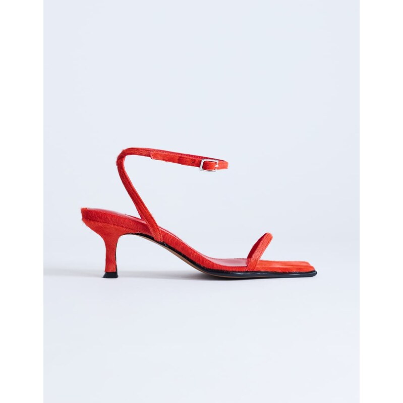 Topshop Ezra strappy mid heel sandal in red hair on real leather