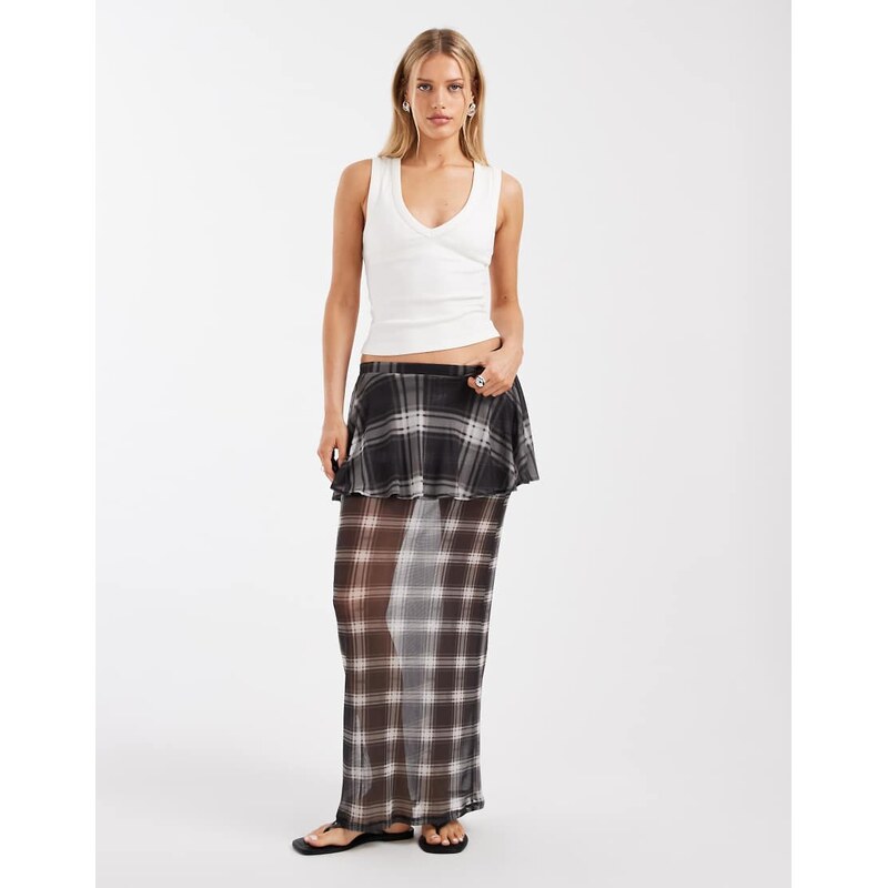 ASOS DESIGN double layer maxi skirt in mesh polka dot print