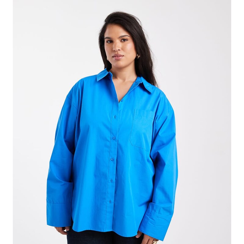 ASOS Curve ASOS DESIGN Curve oversized shirt in blue 113369612