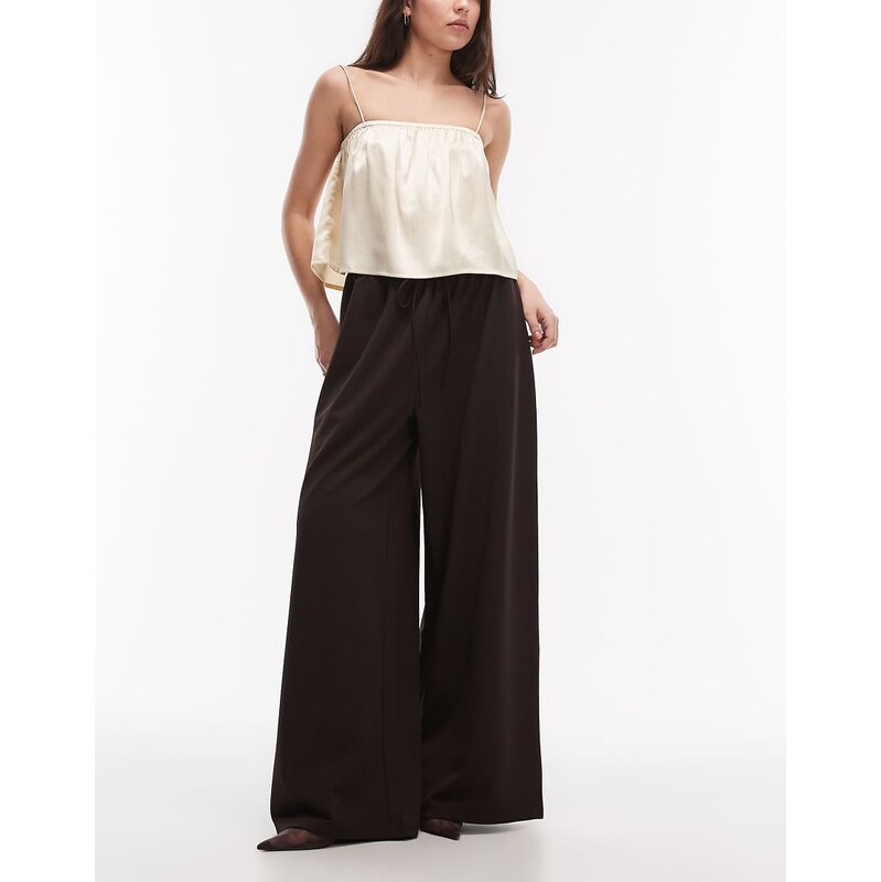 ASOS DESIGN slinky twill super wide leg trousers with tie waist
