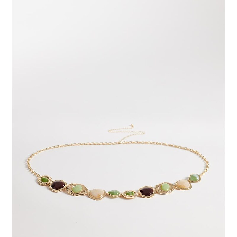 ASOS Curve ASOS DESIGN Curve chain belt with resin stone set detail in 113358925