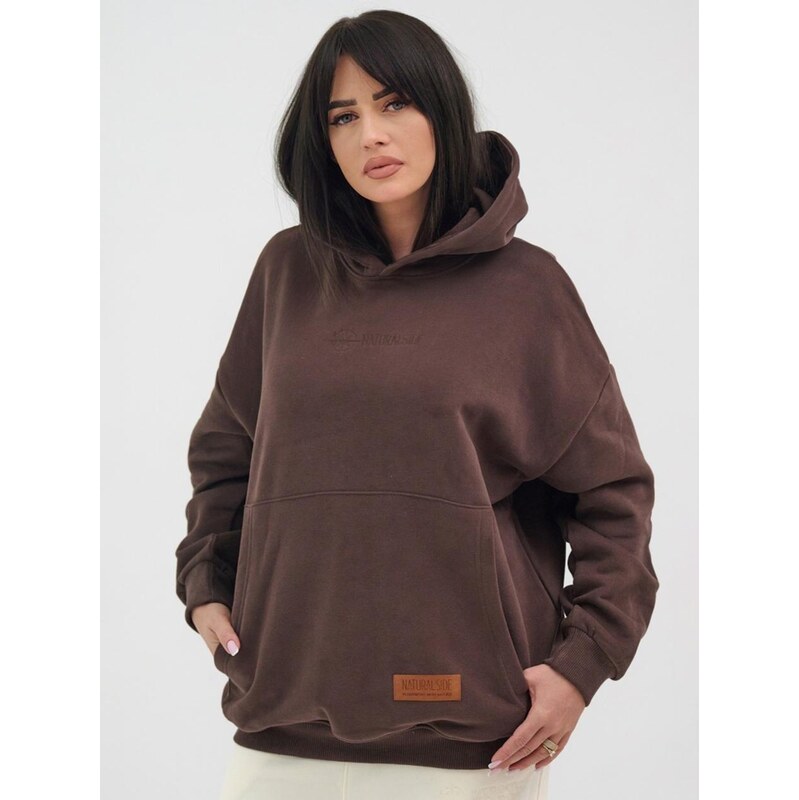 Dámská mikina s kapucí Oversize hnědá Natural Side Compass
