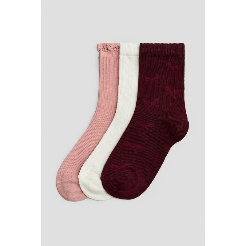 H&M - Ponožky 3 páry - Tmavě Červená/Mašle