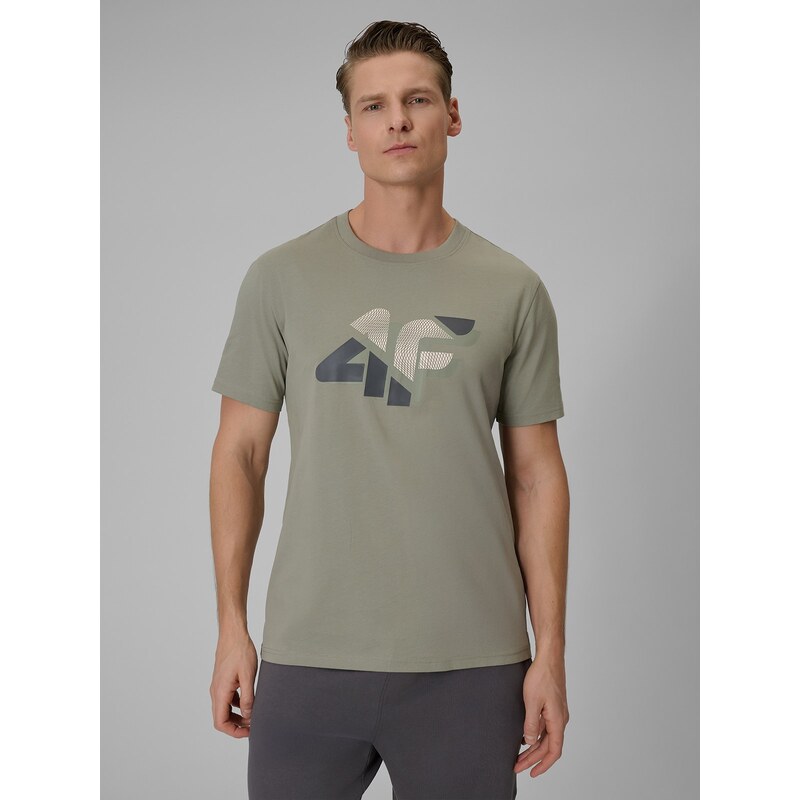 4F Pánské regular tričko s potiskem - khaki