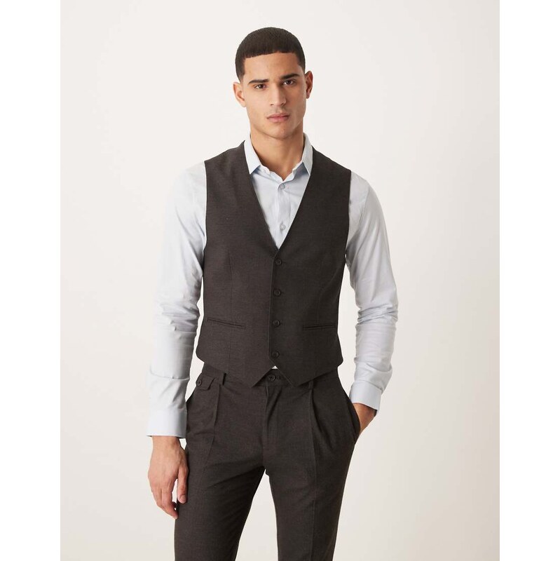 ASOS DESIGN skinny suit waistcoat in charcoal wool look