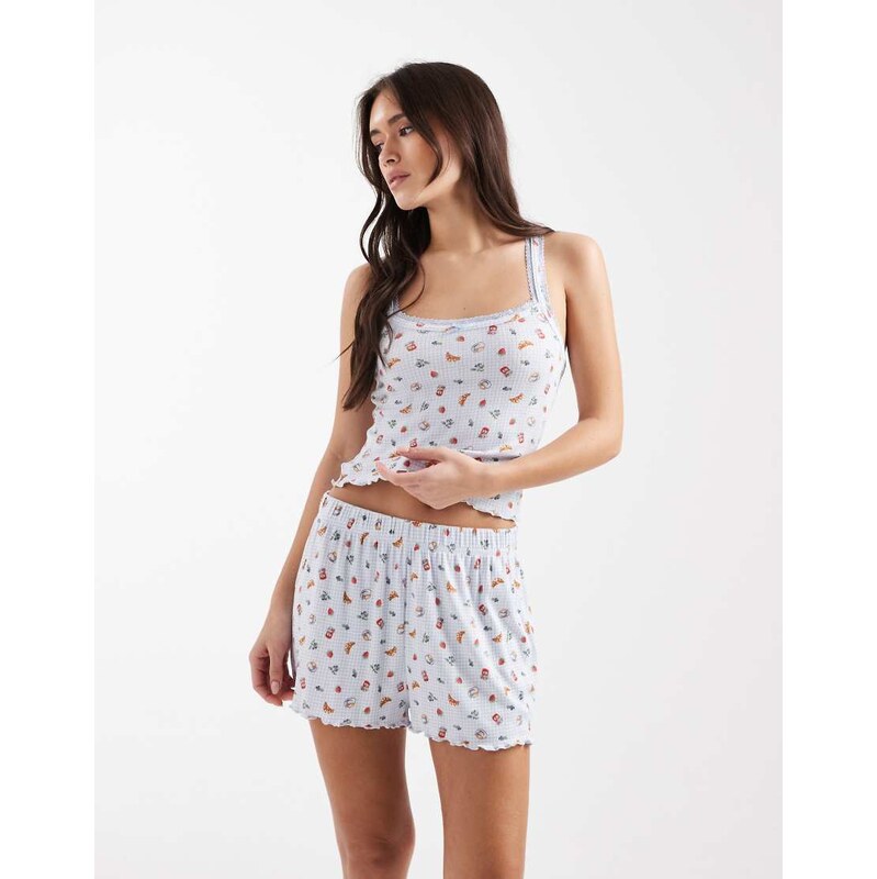 Miss Selfridge pointelle brunch print pyjama shorts-Multi