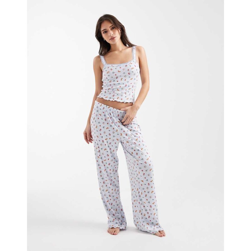 Miss Selfridge pointelle pyjama bottoms in brunch print-Multi