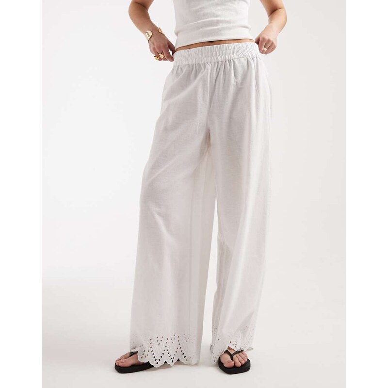 ONLY white trouser with embroidered hem in white