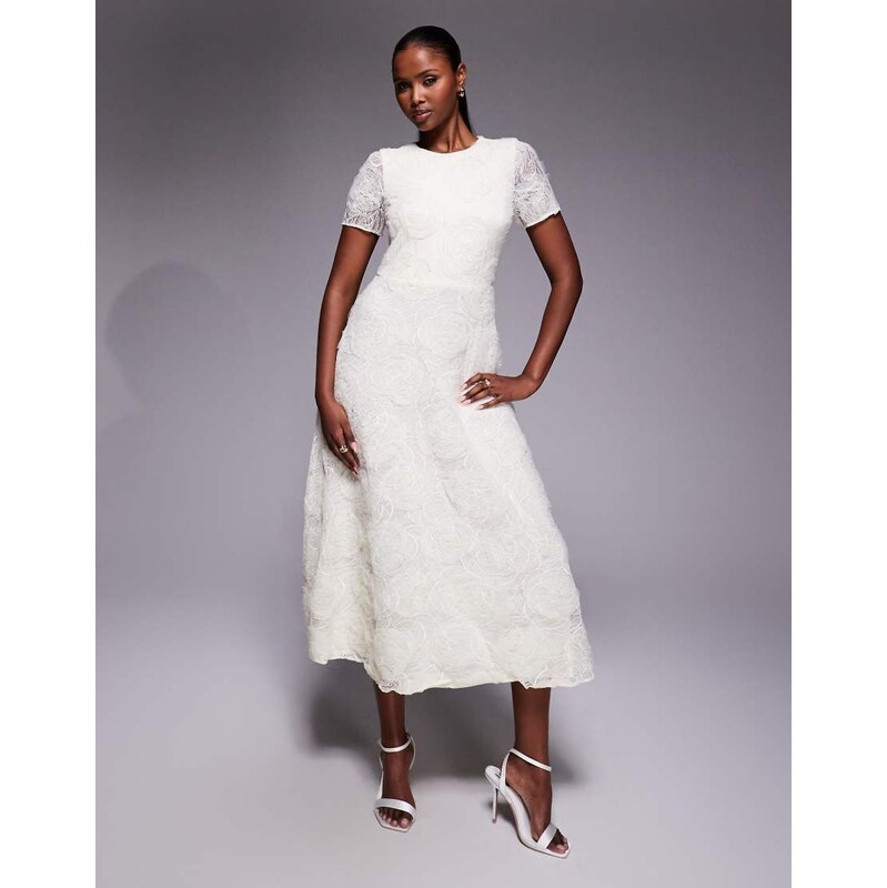 Forever New Bridal lace 3D rosette textured midaxi dress in