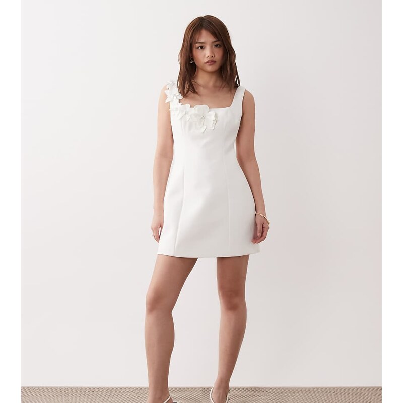 Forever New Petite Bridal flower detail mini dress in white 113380400