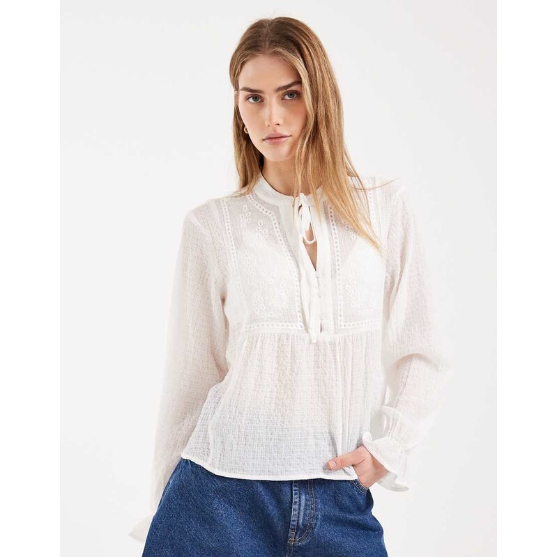 ONLY floral embroidery blouse in white