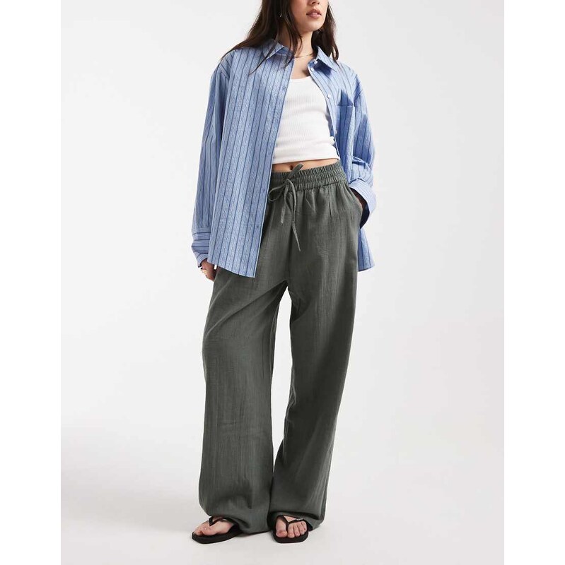 ONLY wide leg linen look trousers in sage-Green