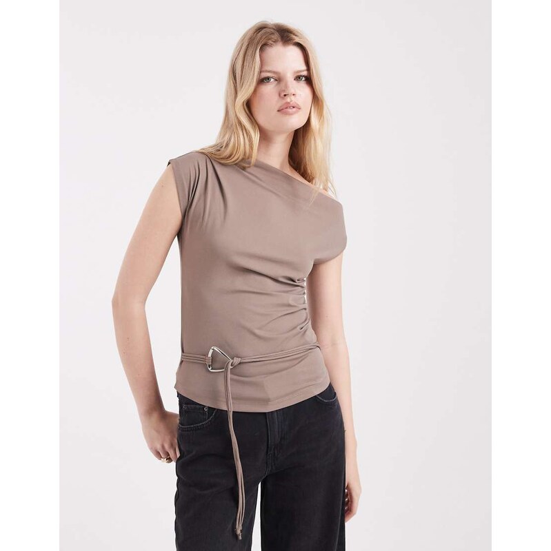 Cotton On georgie belted off shoulder top in mocha-Brown 113358919