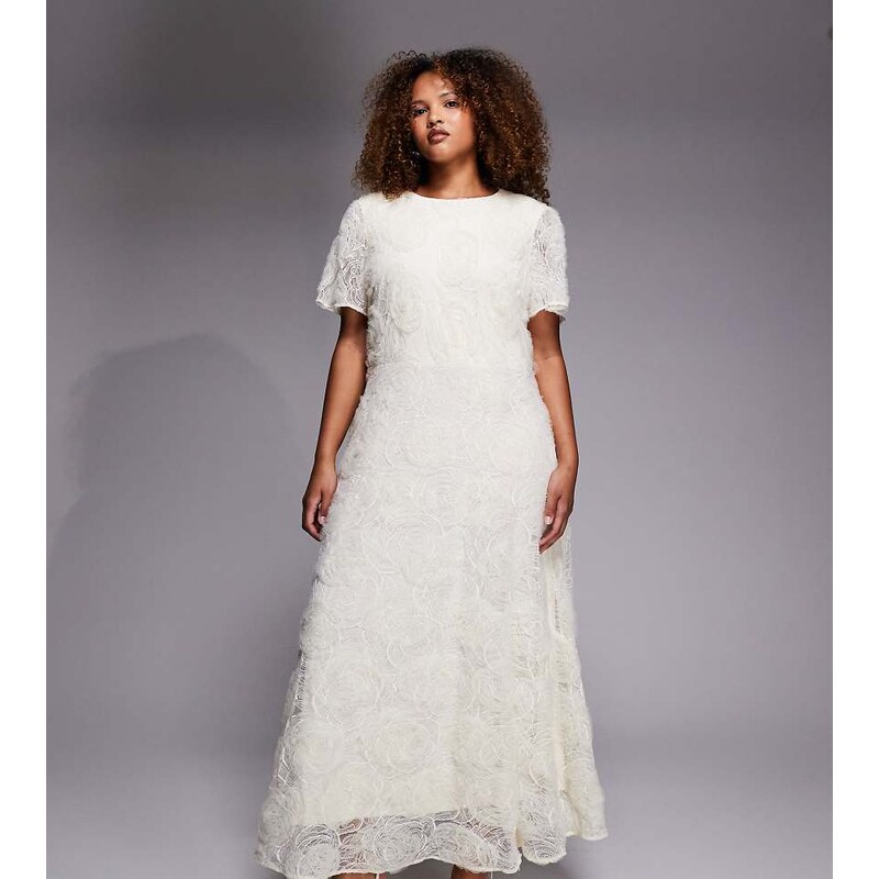 Forever New Curve Bridal lace midaxi dress in cream-White 113392525
