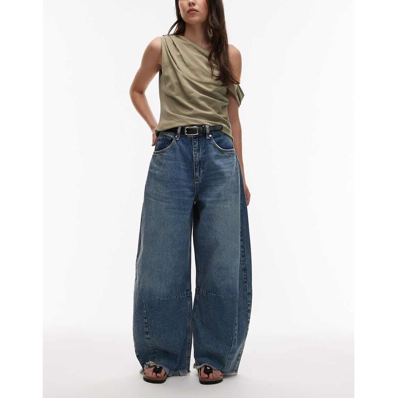 AllSaints payton cropped barrel leg denim jeans in vintage indigo-Blue 115634306