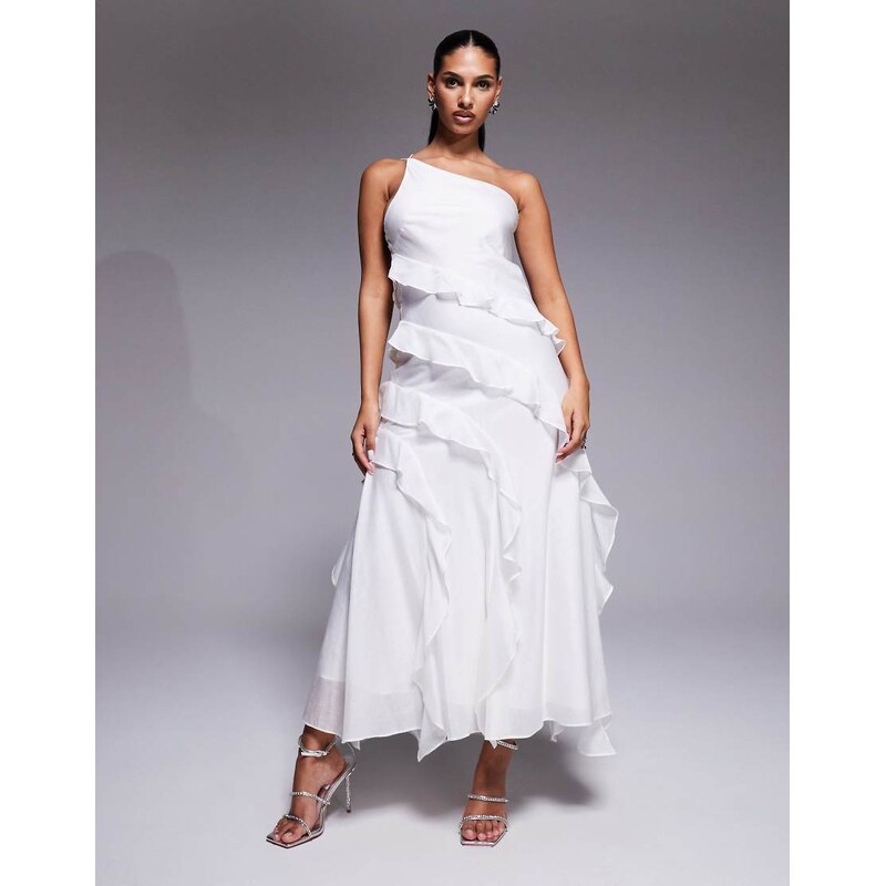 Forever New Bridal chiffon one shoulder ruffle maxi dress in ivory 115518591