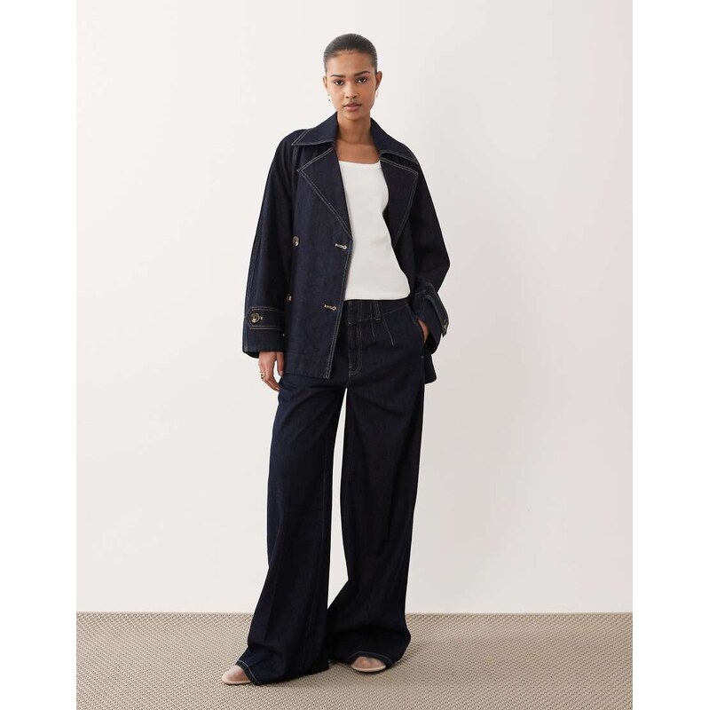 Mango Alma 100% cotton pleat front denim trouser co-ord in
