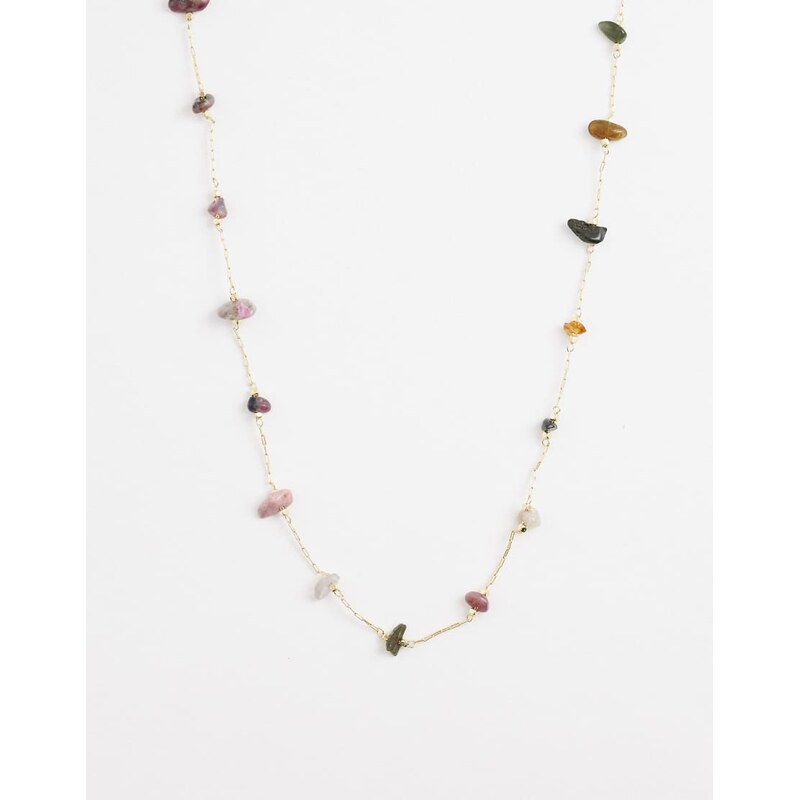 ASOS DESIGN dainty necklace with pink chipping detail in gold tone 113358944