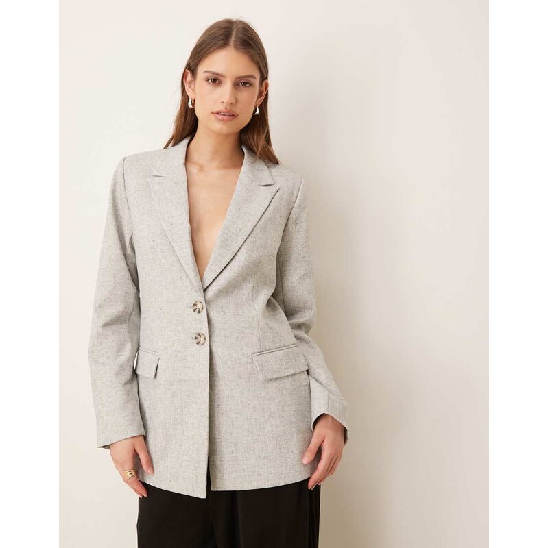 YAS oversized tortoise button tailored blazer co-ord in light grey 115519372