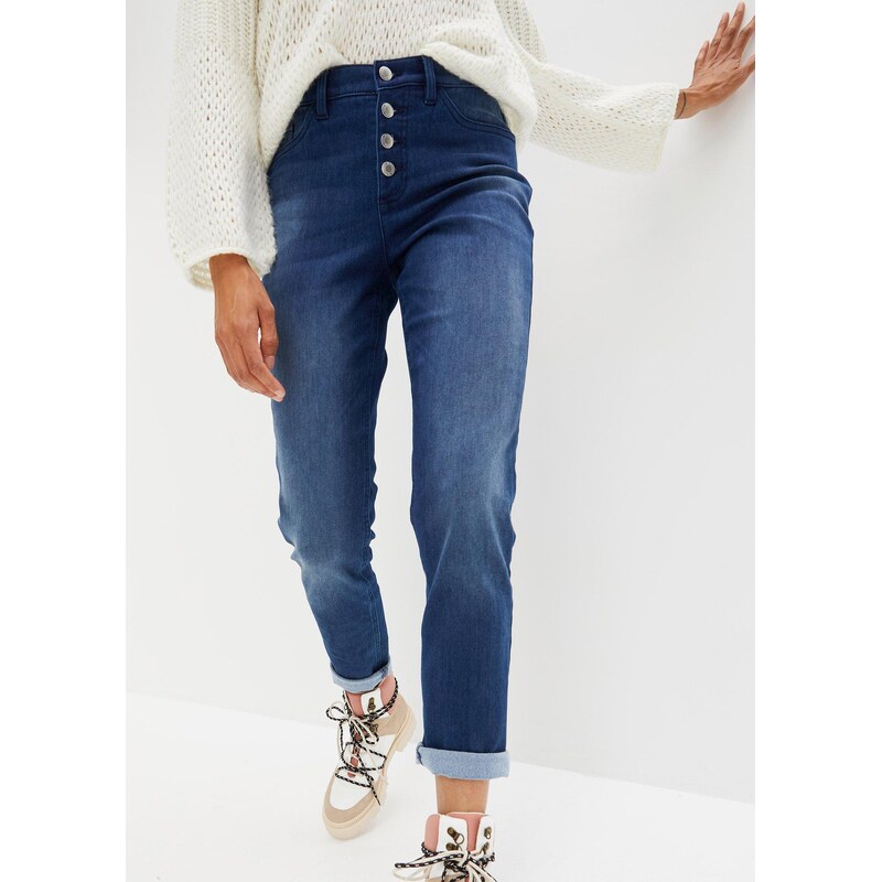 bonprix Termo džíny s hebkou vnitřní stranou, Boyfriend, Mid Waist 115668361