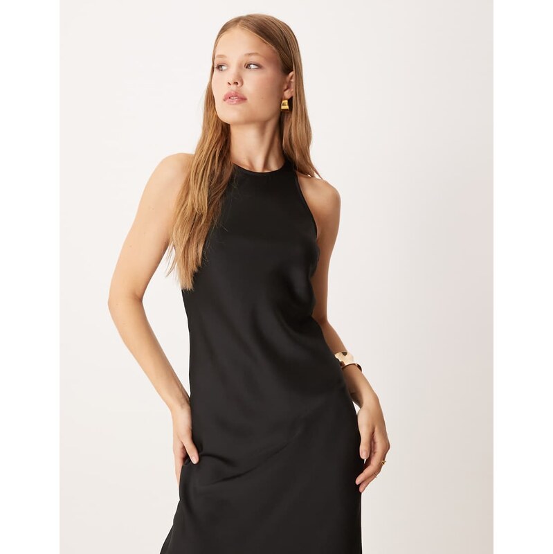Vila racer satin midaxi dress in black-Red