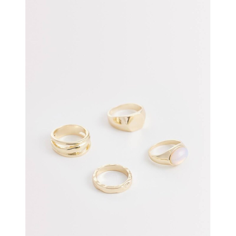 ASOS DESIGN 4 pack semi-precious opal oval stone and hexagon rings in 115521012
