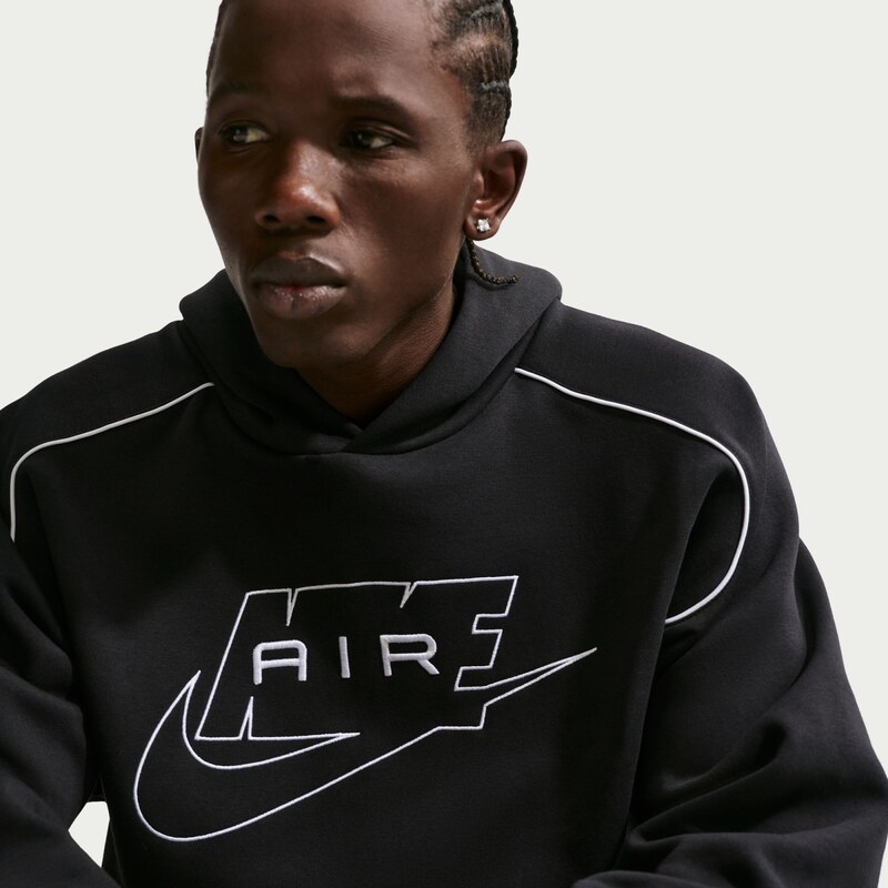 Nike Air Mens Fleece Pullover Hoodie BLACK/WHITE/WHITE