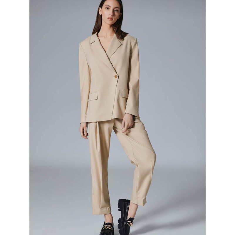 4TAILORS Kalhoty se sklady v pase béžová 113362562
