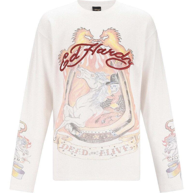 Ed Hardy Mikina Ride Into Hell žlutá / lososová / tmavě červená