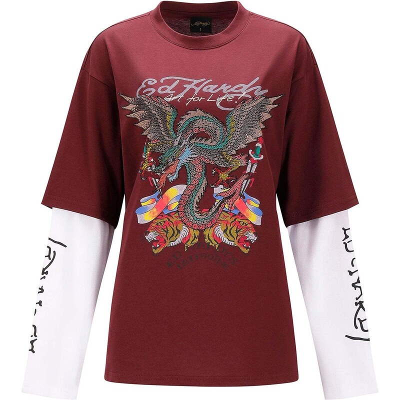 Ed Hardy Tričko tmavě červená / černá / bílá
