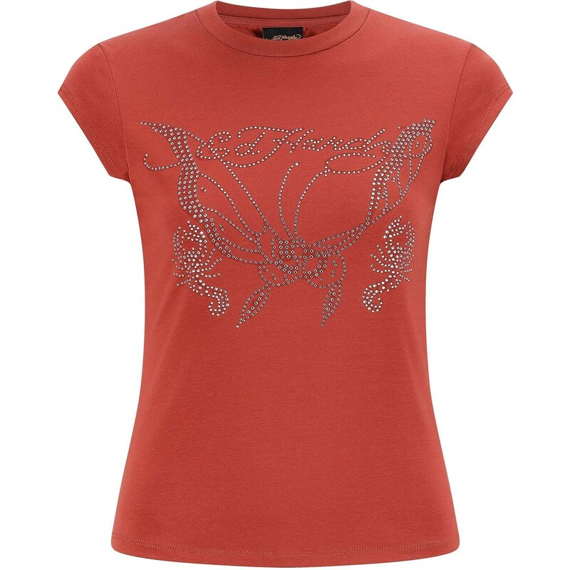 Ed Hardy Tričko Schmetterlings rezavě červená