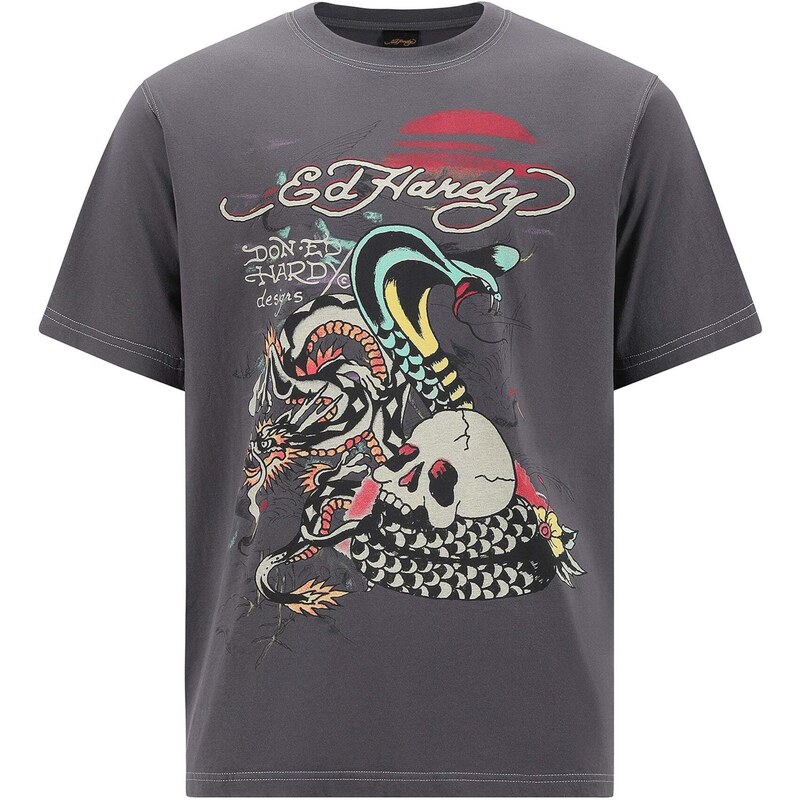 Ed Hardy Tričko tmavě šedá / mix barev