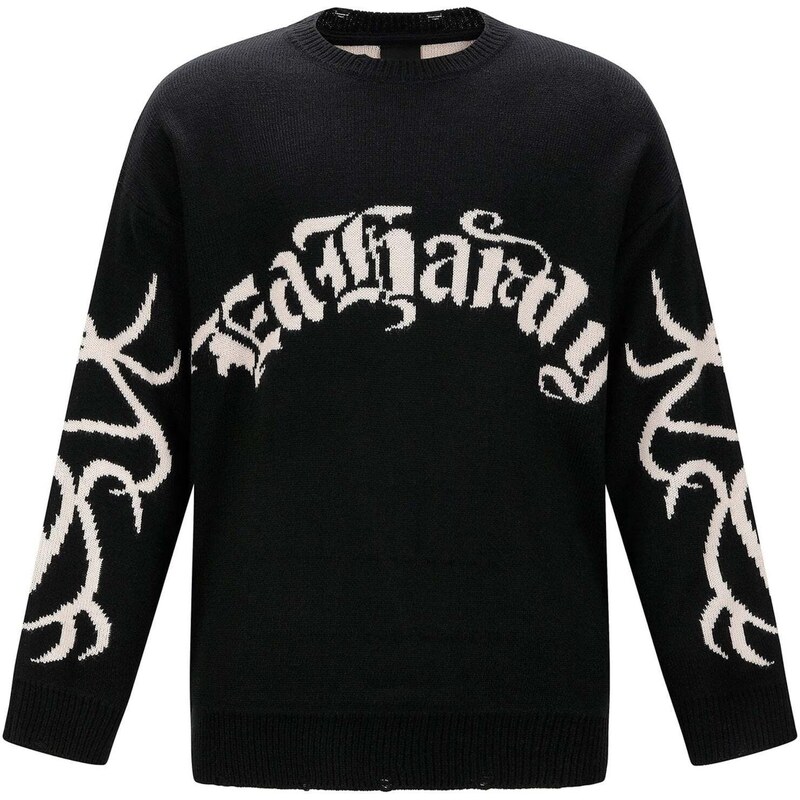 Ed Hardy Svetr Intarsien Tattoo Drache černá / barva bílé vlny