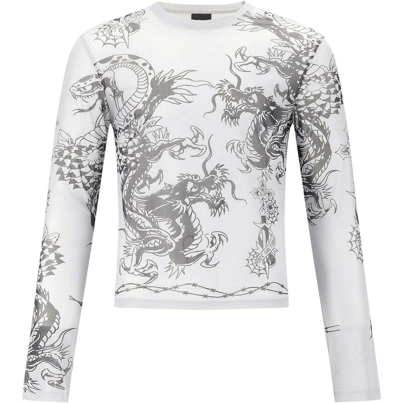 Ed Hardy Tričko Schlange und Drache světle šedá / černá