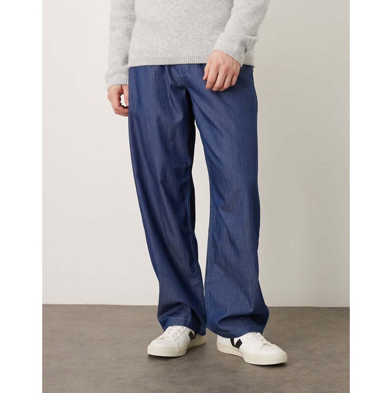 ASOS DESIGN loose straight fit trousers in chambray-Blue