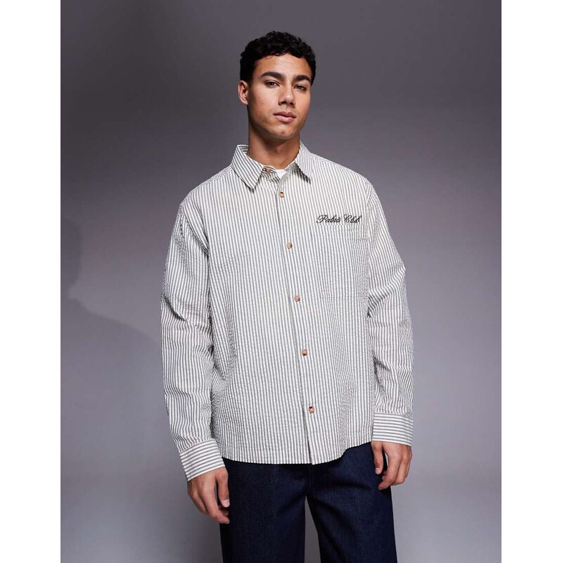 ASOS DESIGN relaxed seersucker stripe shirt with chest